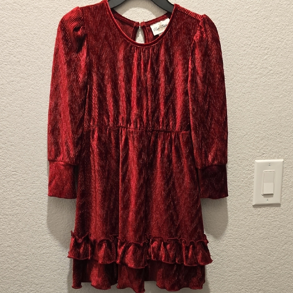 Rare Editions Red Burgundy Velvet Ruffle Tiered Holiday Dress Size 6 Girls